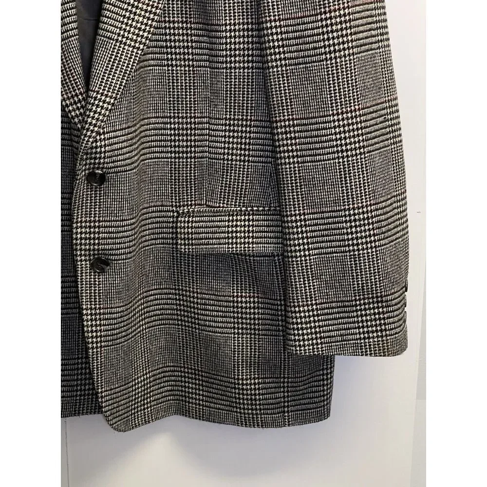 46L Towncraft Suit Jacket Sport Coat Blazer Mens Plaid Glen Check Grey Wool Blen